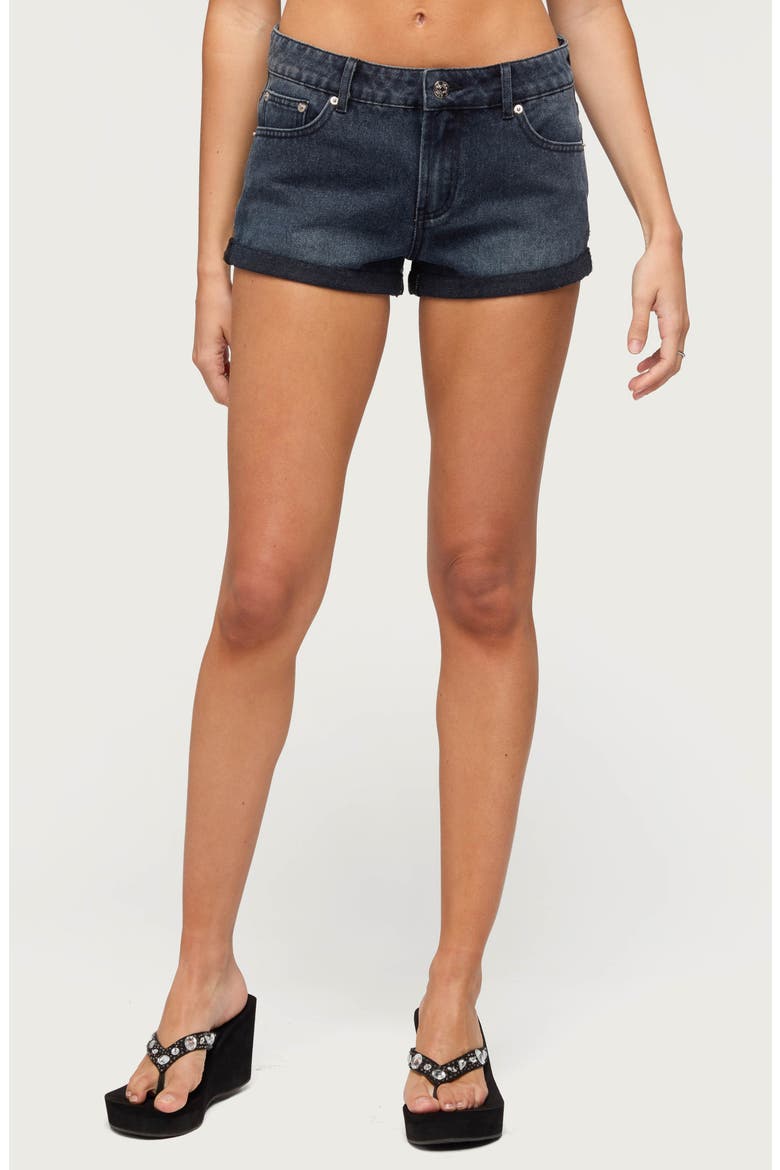 Rylin Low Rise Denim Shorts, Main, color, BLACK-WASHED