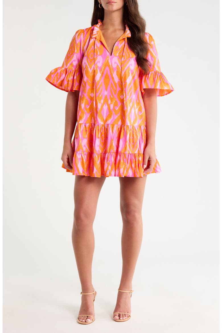 Auggie Ikat Print Cotton Shift Minidress, Main, color, ORANGE-PINK
