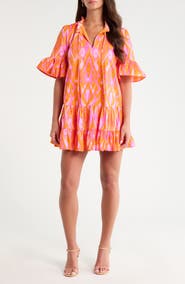 SUGARLIPS Auggie Ikat Print Cotton Shift Minidress