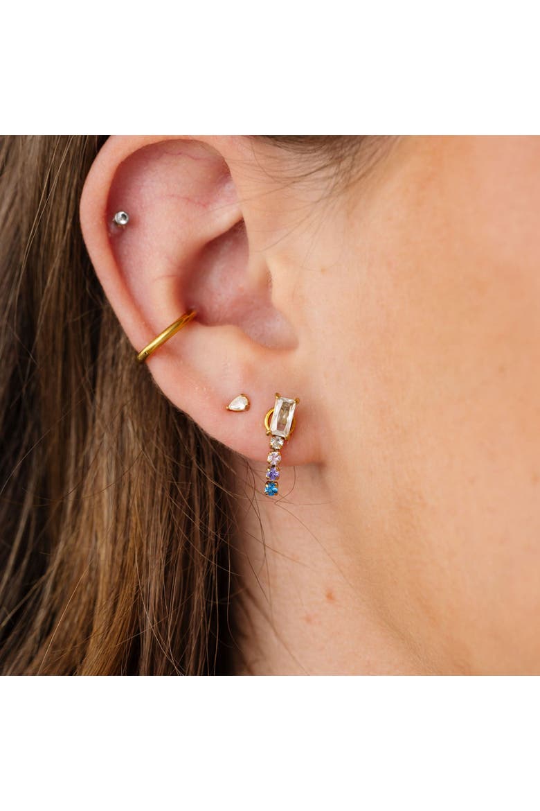 Diamond Baguette Hypoallergenic Flatback Stud Earrings, Alternate, color, Gold