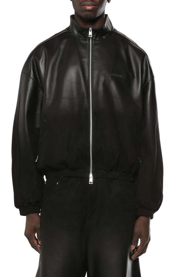Leather Track Jacket, Main, color, BLACK
