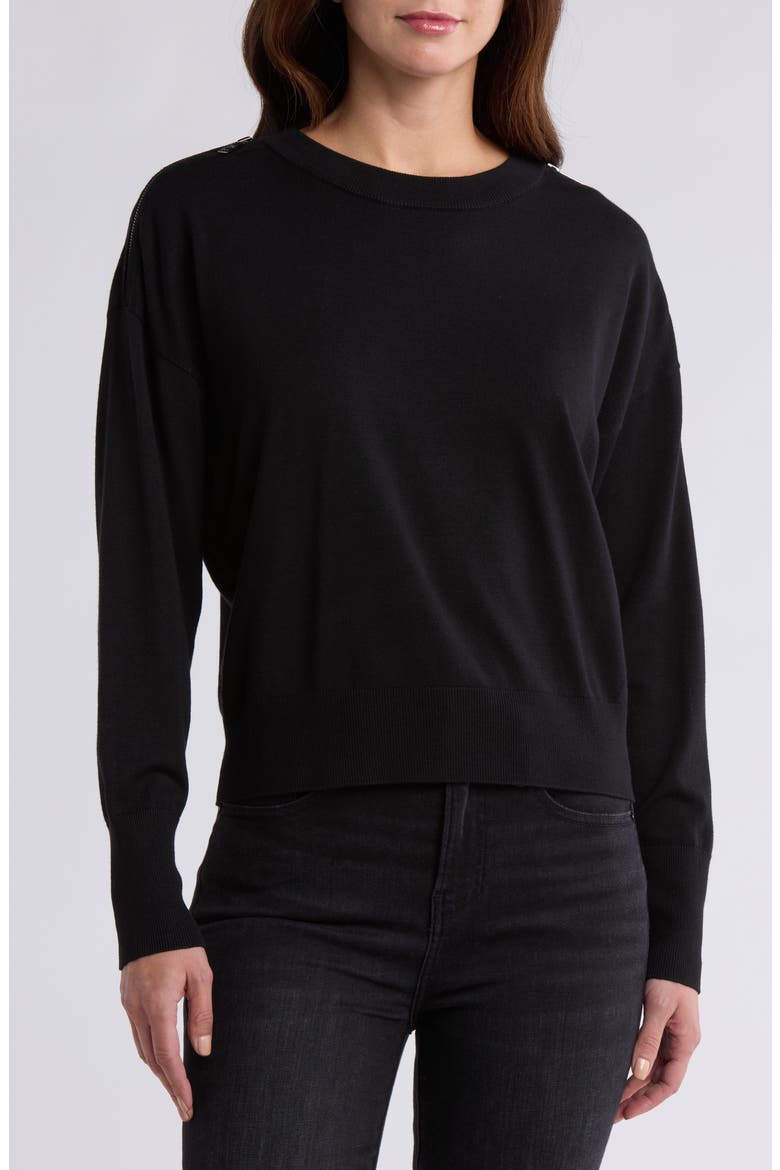 Zip Trim Sweater, Main, color, BLACK