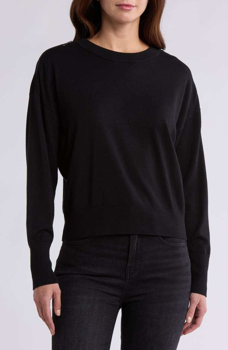 DKNY Zip Trim Sweater, Main, color, Black