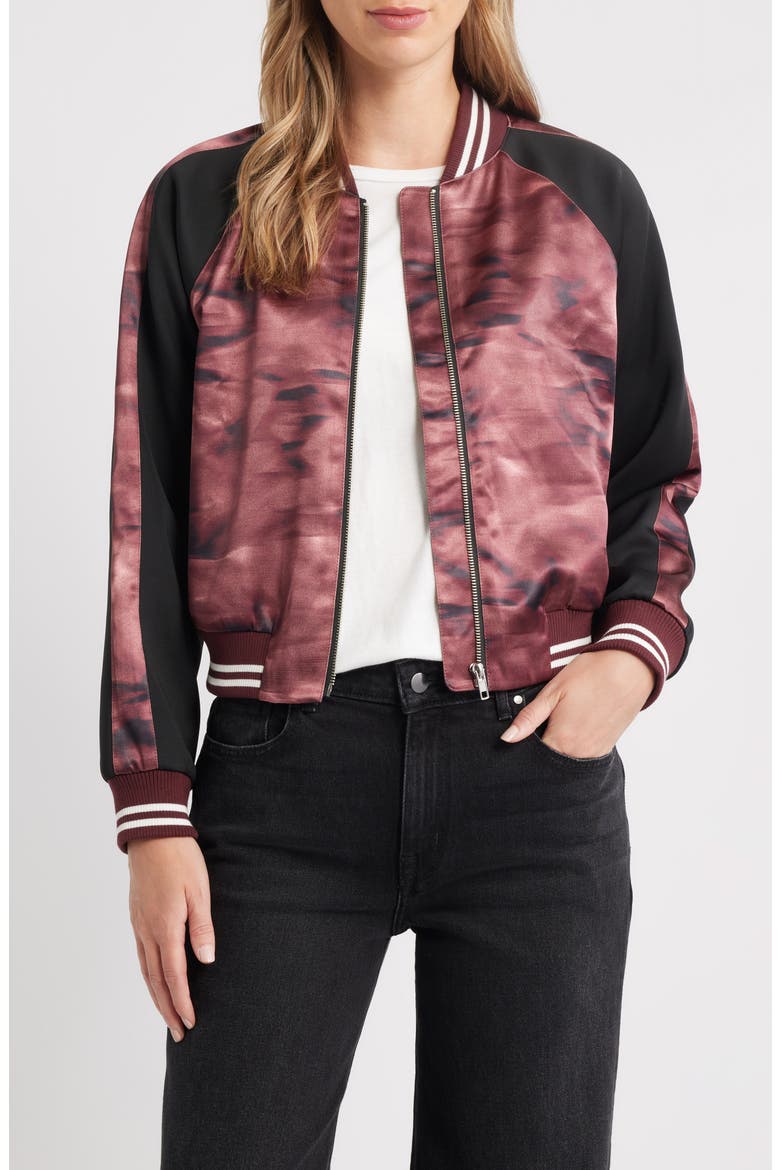 Satin Bomber Jacket, Main, color, MERLOT MULTI