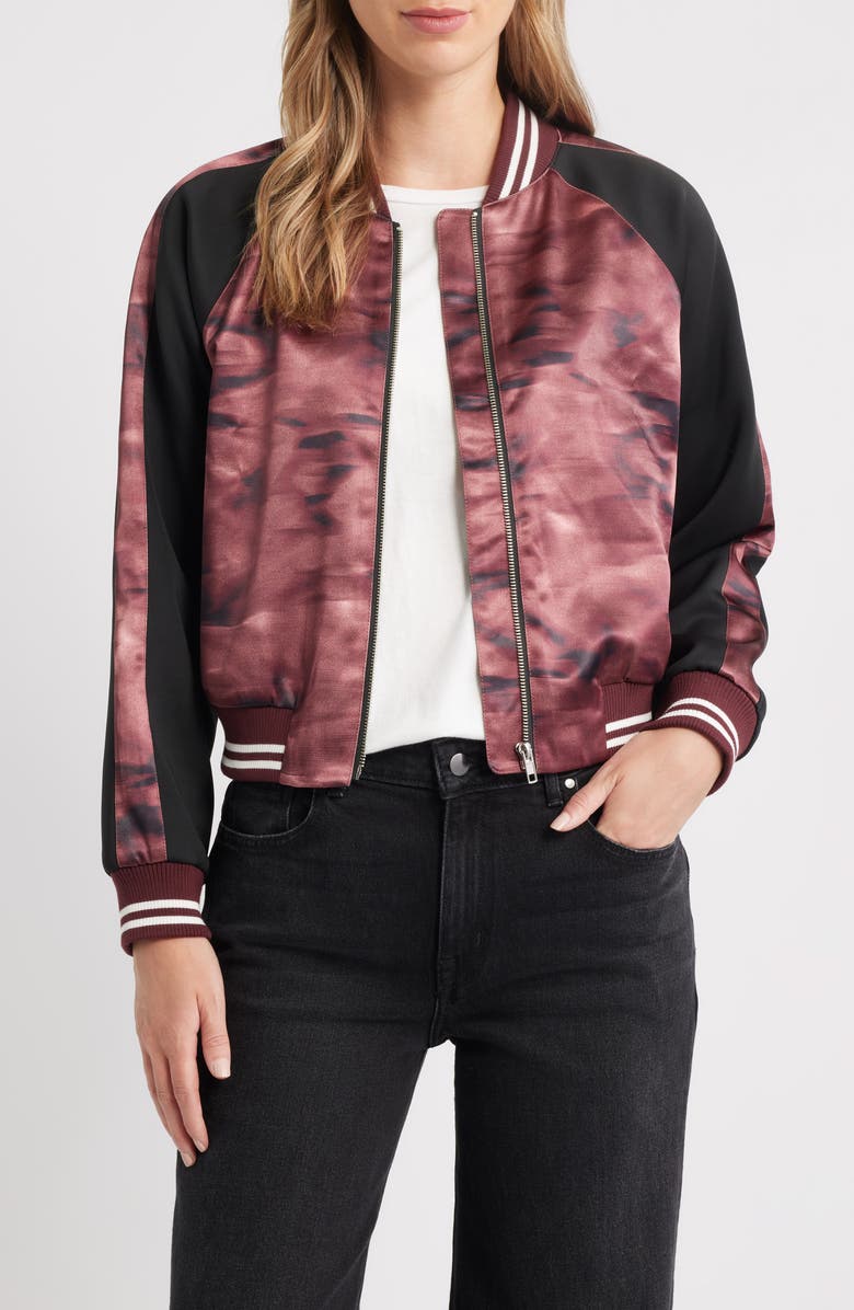 CITY BLUES Satin Bomber Jacket, Main, color, Merlot Multi