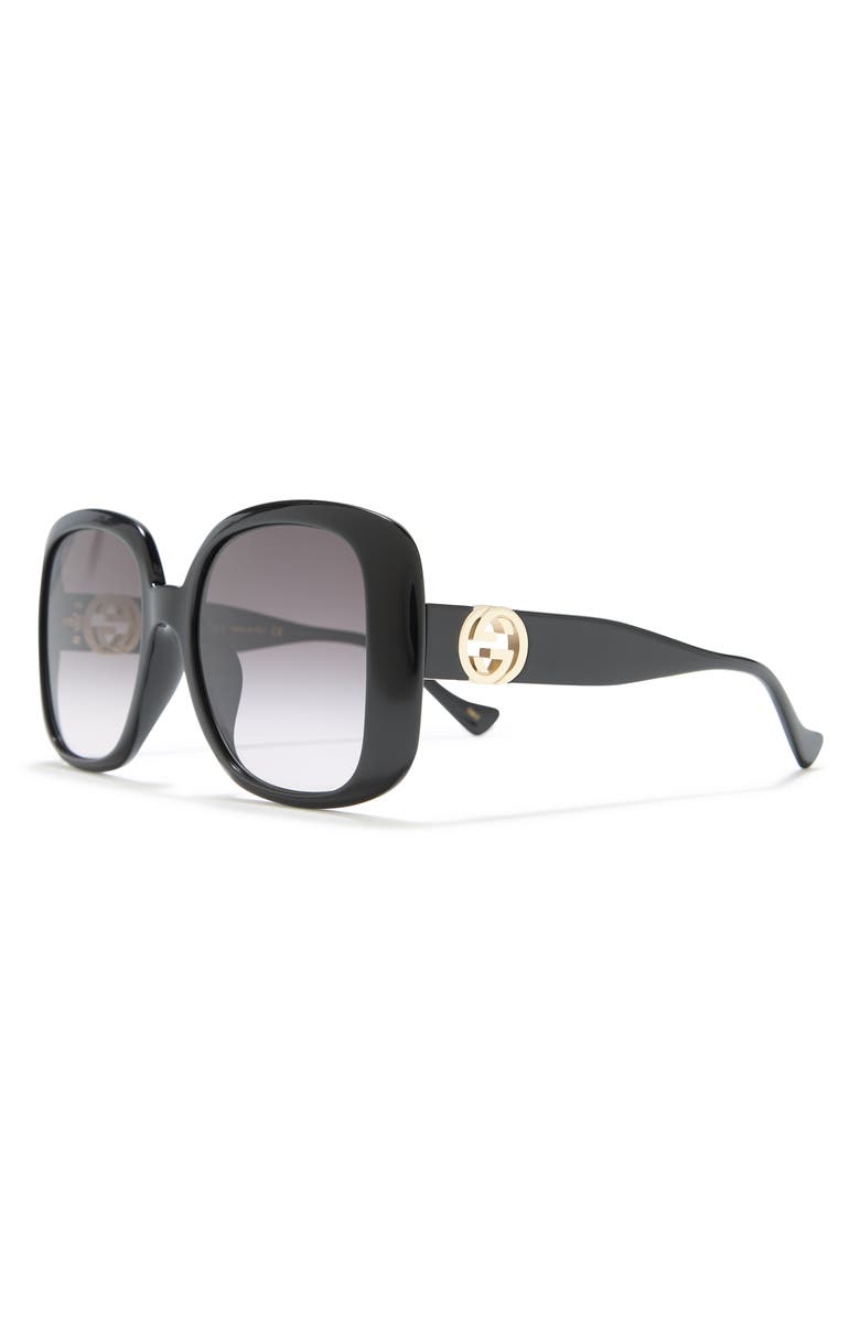 Gucci 57mm Oversized Square Sunglasses, Alternate, color, Black Black Grey
