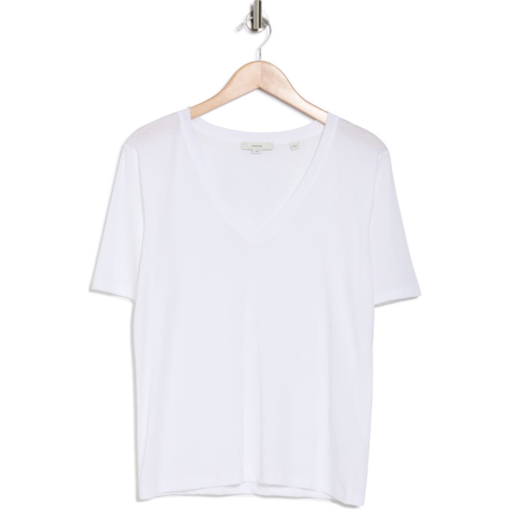 Shop Vince V-neck Elbow Sleeve T-shirt In Optic White