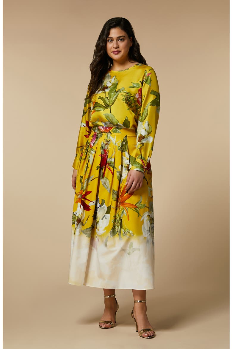 Abaco Placed Floral Print Cotton Skirt, Alternate, color, LEMON BIG
