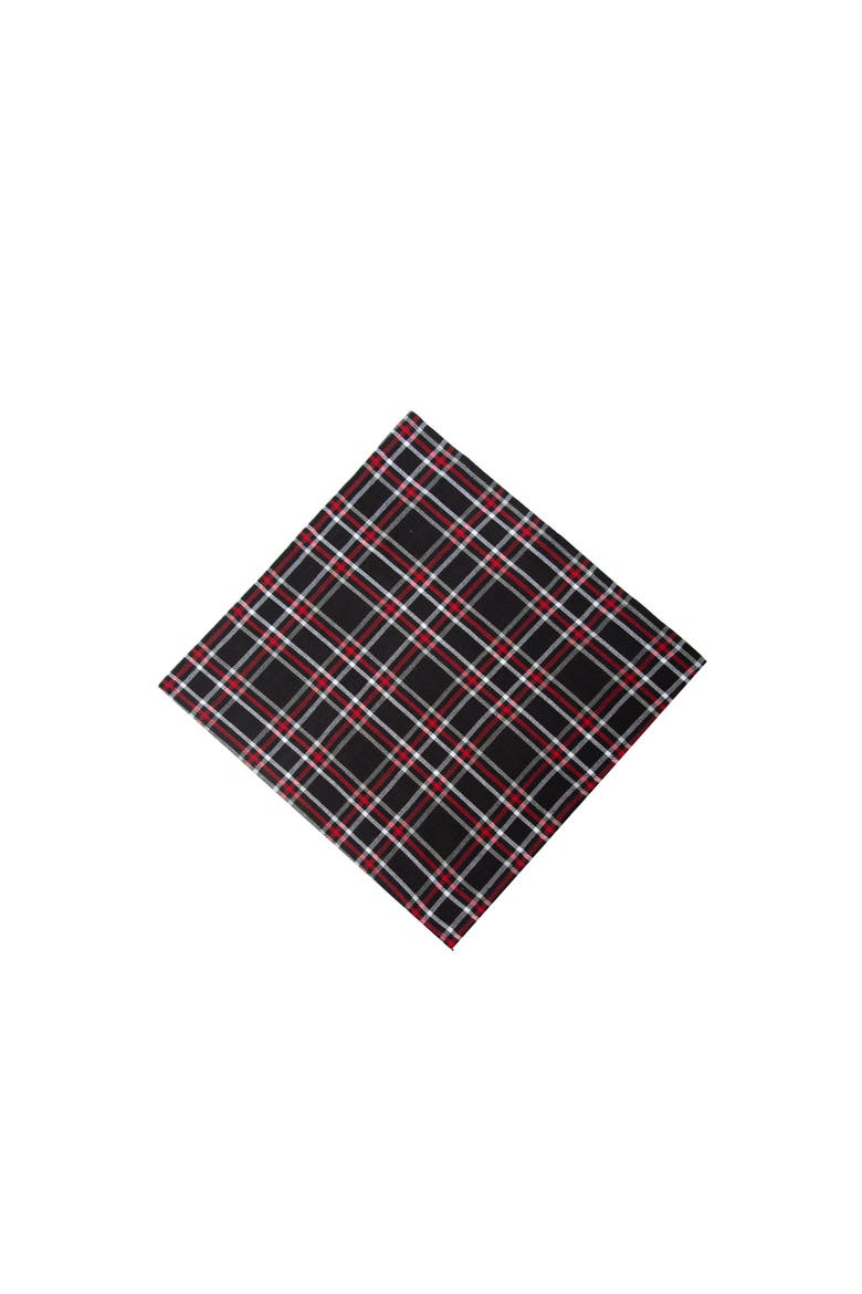 Poinsettia Red & Black Plaid 100% Cotton Handwoven Set of 6 Cloth Napkins, Main, color, Black