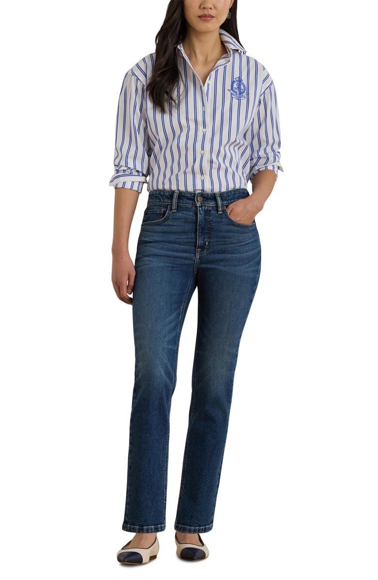 Lauren Ralph Lauren Stripe Cotton Broadcloth Button-Down Shirt, Alternate, color, Blue/ White