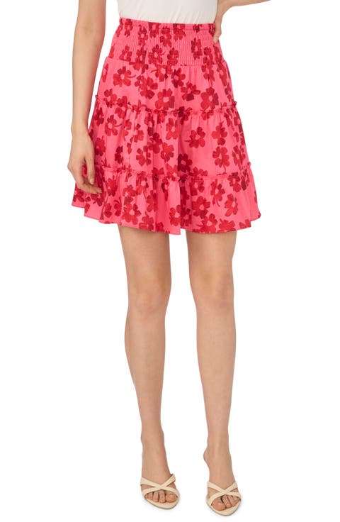 Print Smocked Tiered Skirt