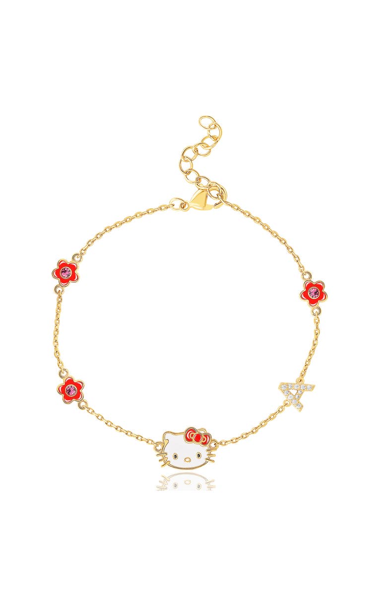 Hello Kitty Yellow Gold Plated Cubic Zirconia Initial Bracelet, Main, color, Gold