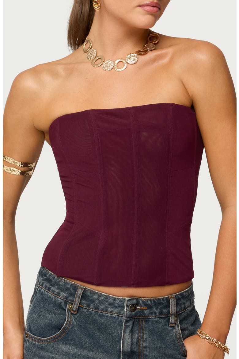 Reed Strapless Mesh Corset Top, Main, color, WINE
