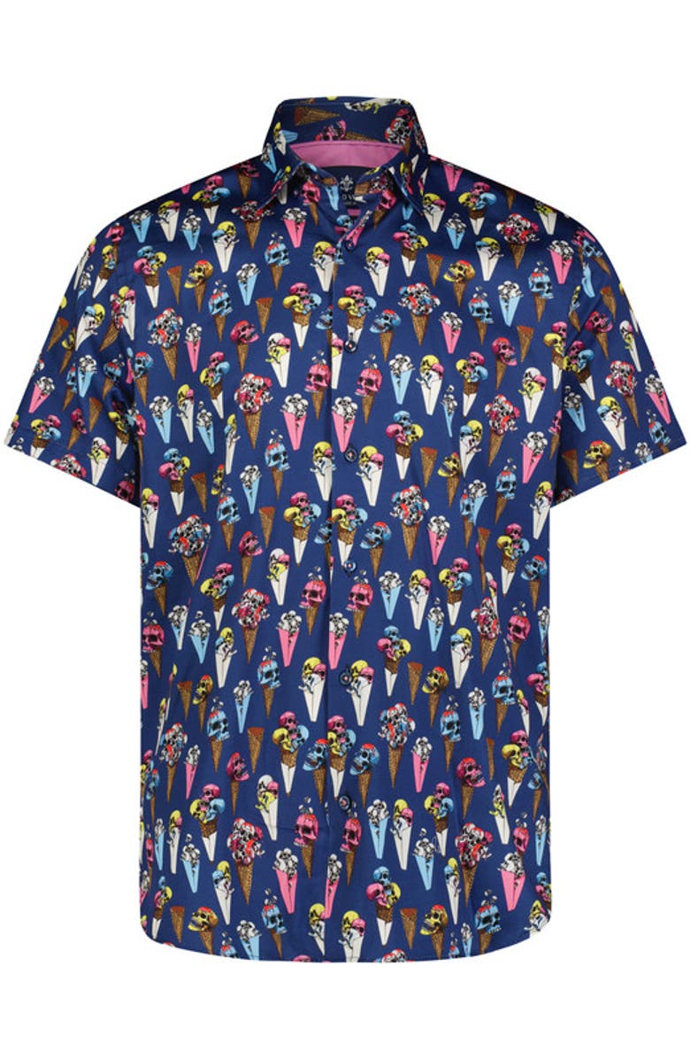 Luchiano Visconti Skull Ice Cream Print Short Sleeve Shirt, Main, color, 