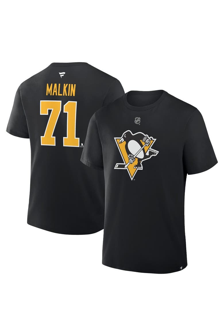 Men's Fanatics Evgeni Malkin Black Pittsburgh Penguins Authentic Stack Name & Number T-Shirt, Main, color, Black
