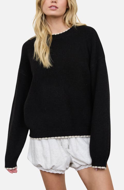 Contrast Trim Crew Sweater
