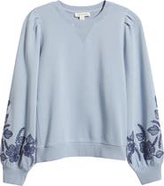 Treasure & Bond Embroidered Sleeve Cotton Sweatshirt