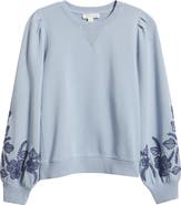 Treasure & Bond Embroidered Sleeve Cotton Sweatshirt