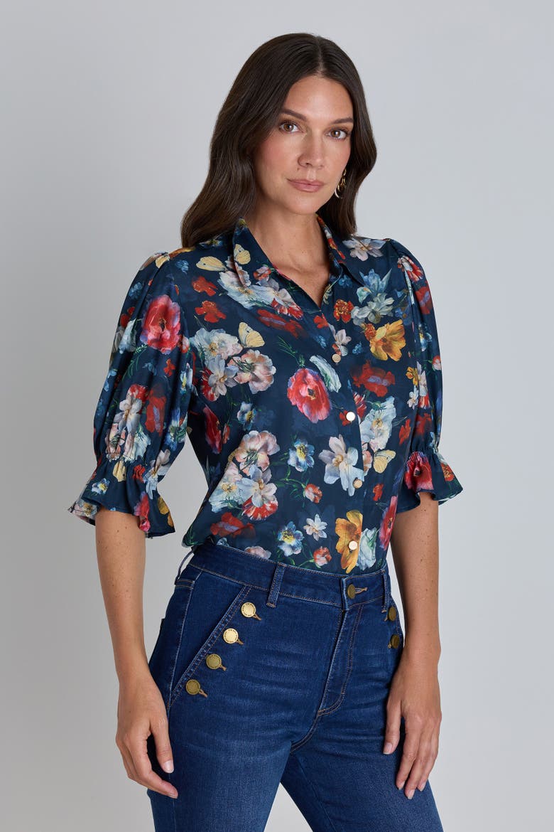 Cindy Ruffle Sleeve Blouse, Alternate, color, Midnight Garden