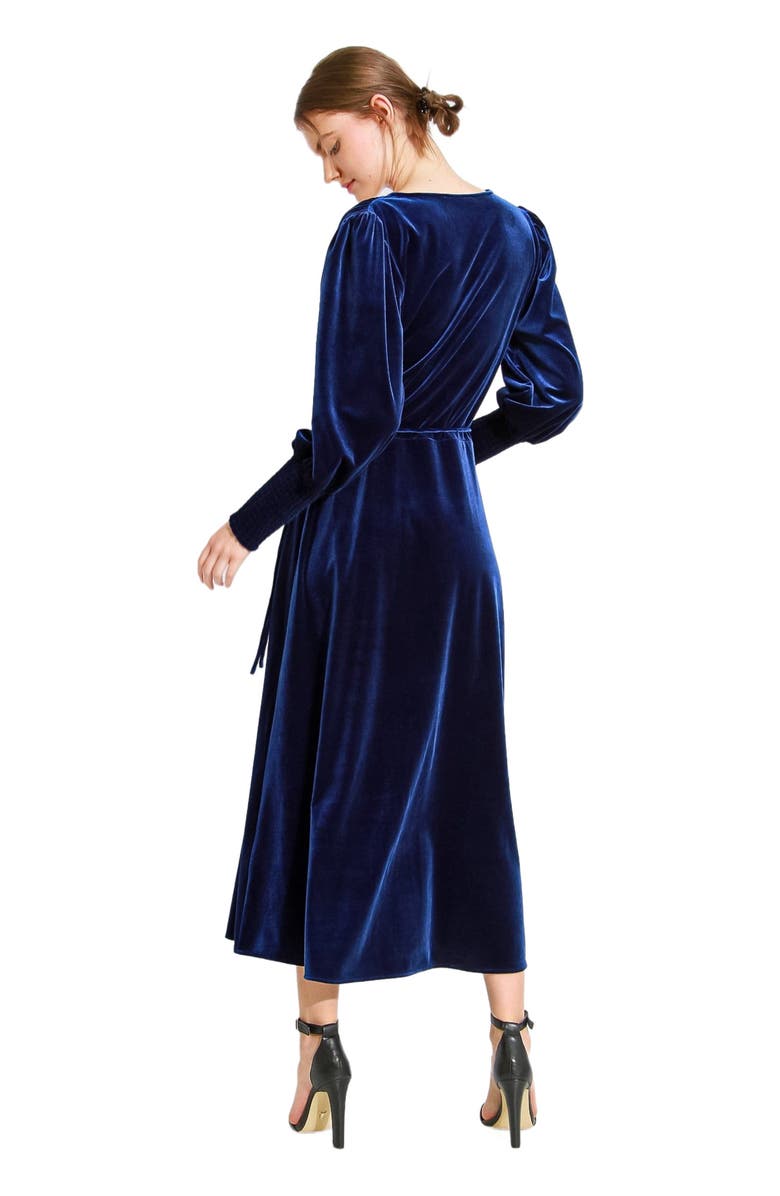 Belle & Bloom Current Mood Velvet Wrap Dress, Alternate, color, Royal Blue
