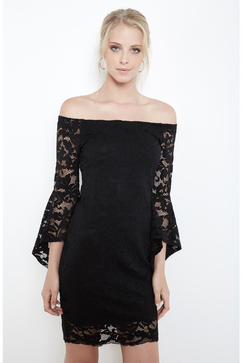 Samantha Lace Off the Shoulder Sheath Dress, Alternate, color, BLACK/ BLACK
