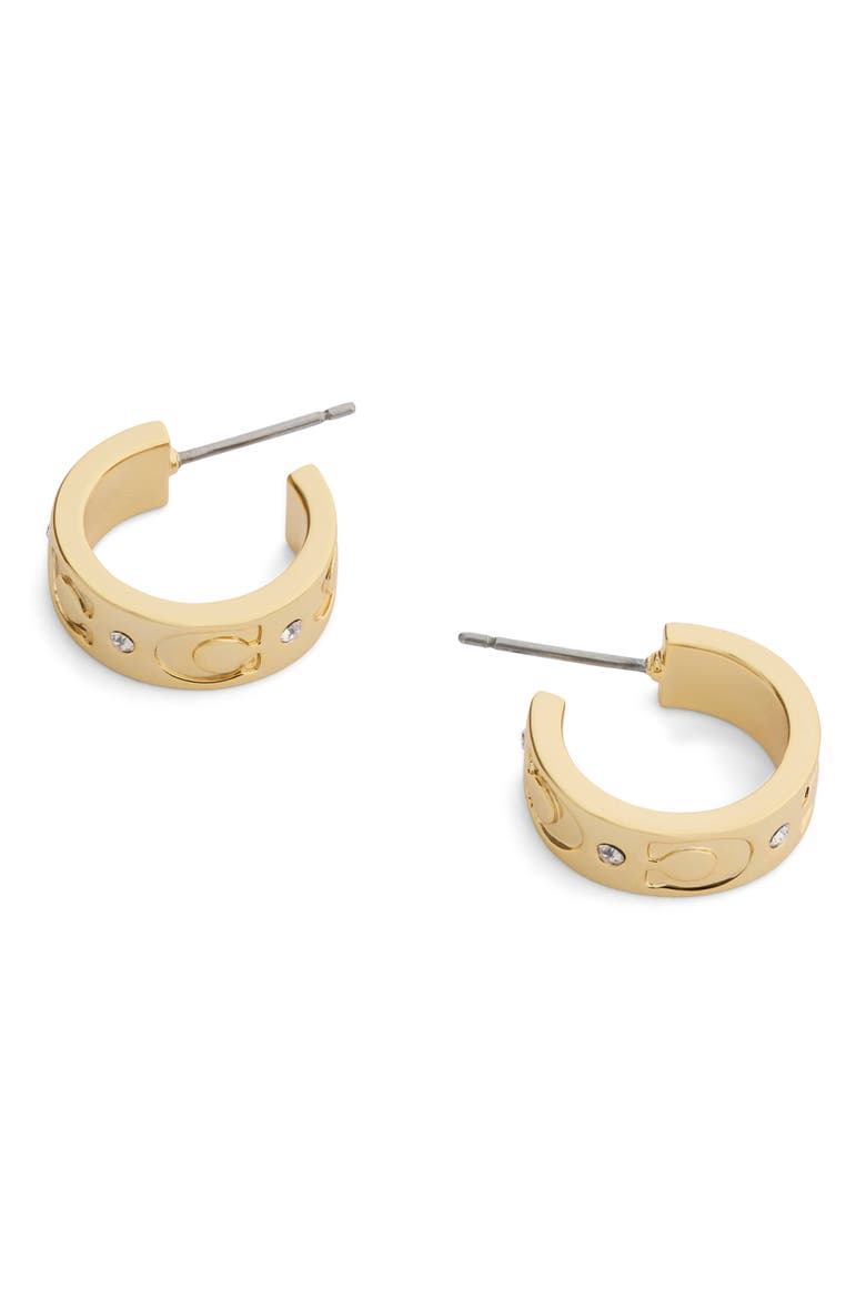 Repeated C Small Huggie Hoop Earrings, Alternate, color, GOLD