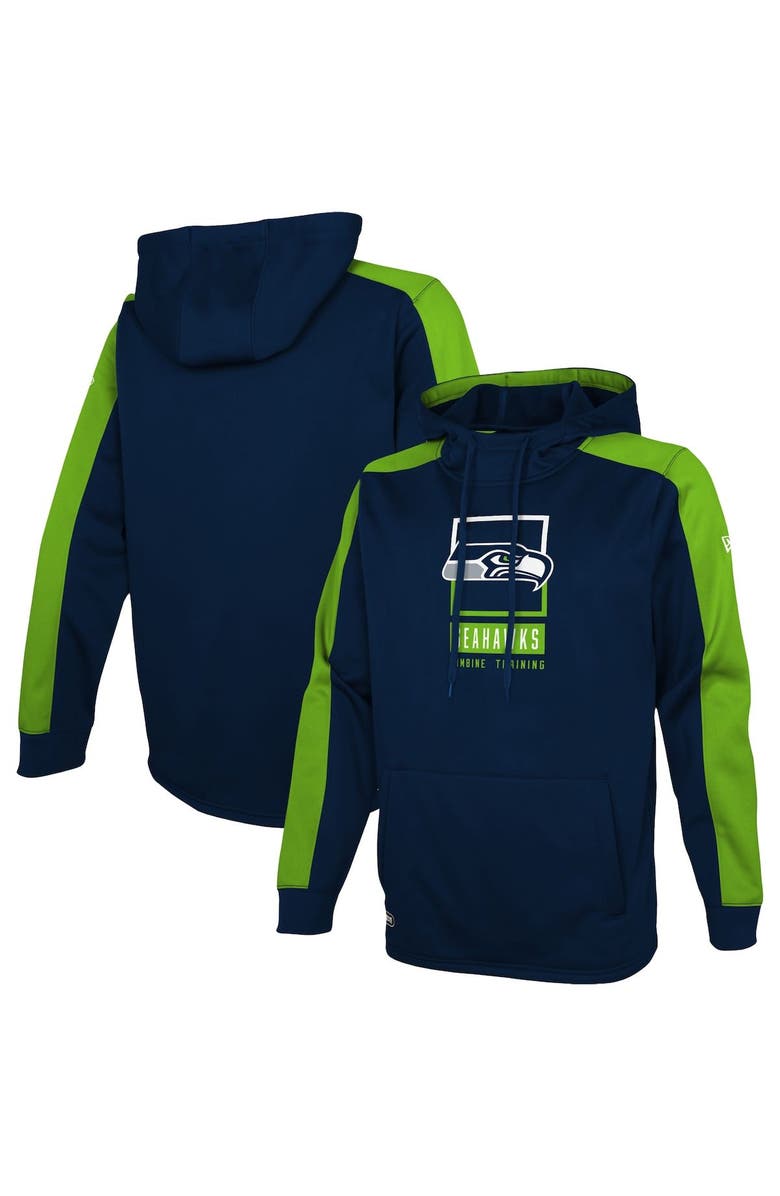 New Era Men's New Era College Navy Seattle Seahawks Combine Authentic Rise Pullover Hoodie, Alternate, color, 