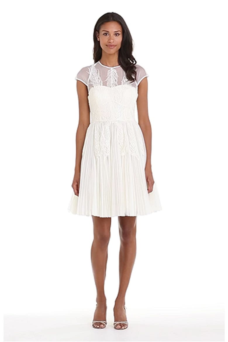 'Miyaa' Embroidered Mesh Fit & Flare Dress, Alternate, color, CREAM
