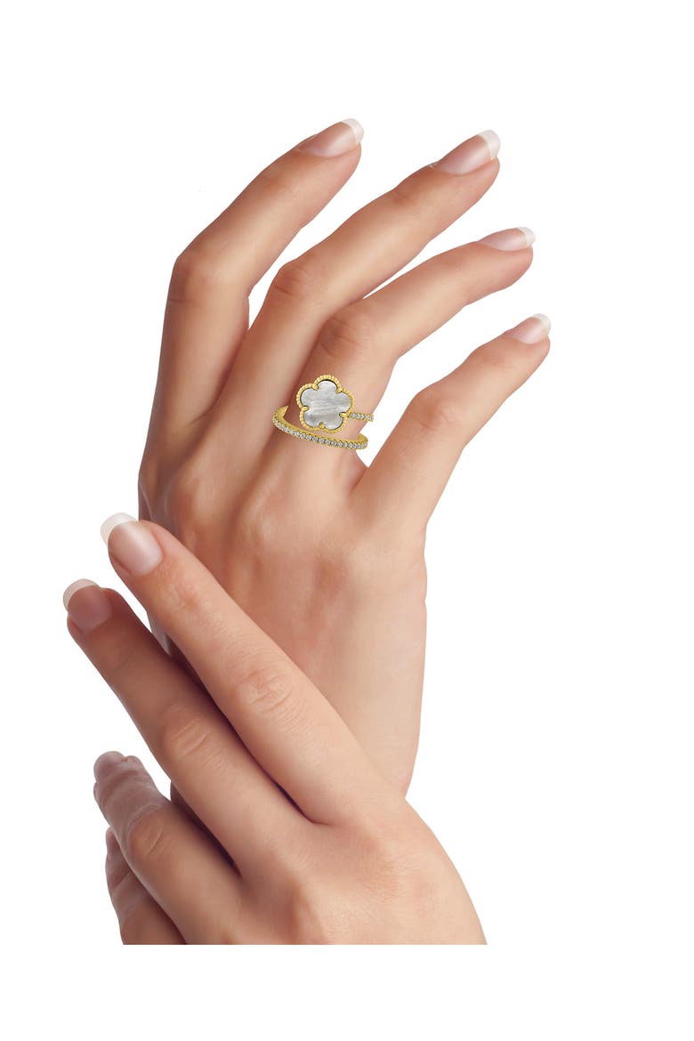 CZ Pavé Clover Wrap Ring, Alternate, color, MOTHER OF PEARL/GOLD