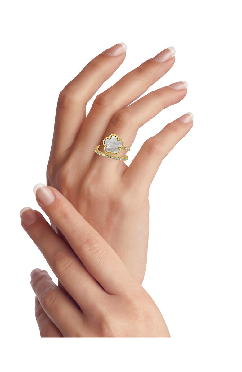 CZ by Kenneth Jay Lane CZ Pavé Clover Wrap Ring, Alternate, color, 