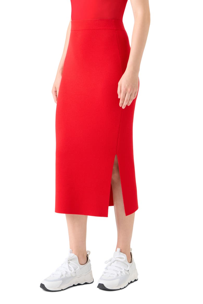 Stretch Virgin Wool Midi Pencil Skirt, Alternate, color, BRIGHT RED