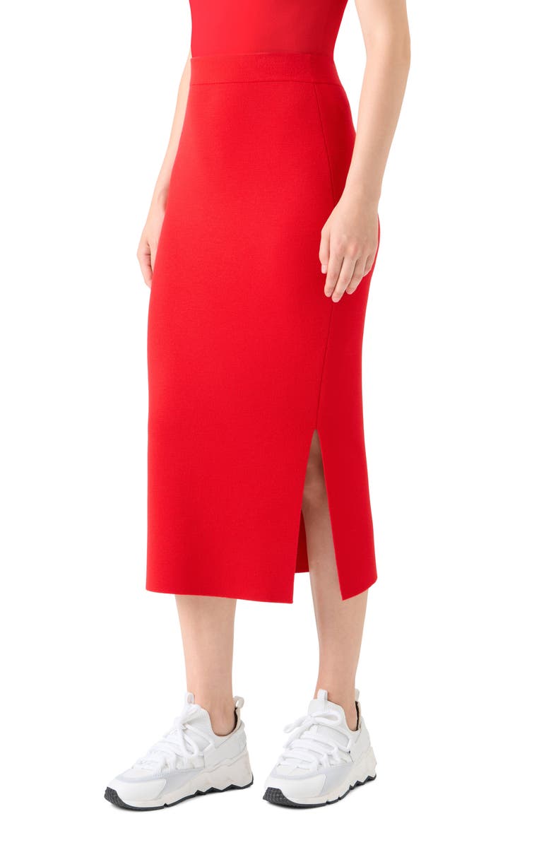 Akris punto Stretch Virgin Wool Midi Pencil Skirt, Alternate, color, Bright Red