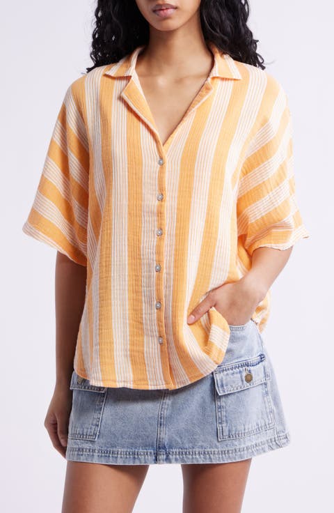 売れ筋商品|||エレントレイシー カットソー トップス レディース Women's Camp Shirt with Button Front Coral Women's Coral Button Up Tops | Nordstrom