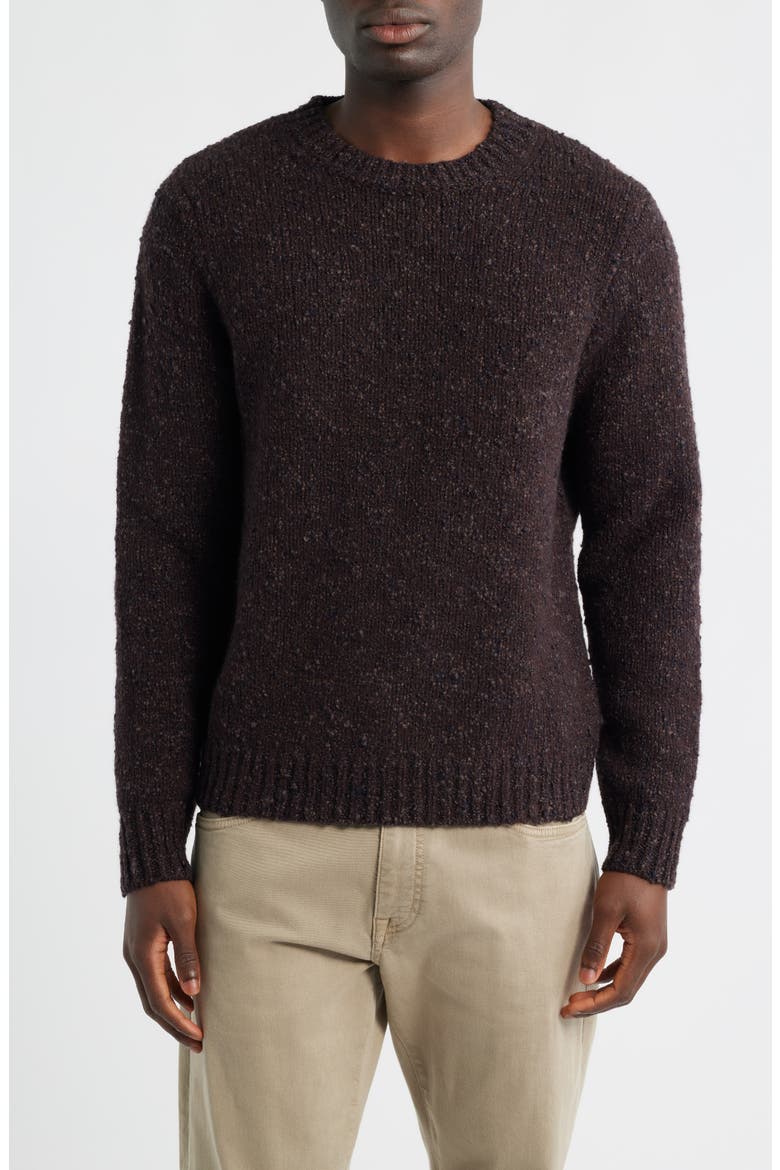 Italian Merino Wool Blend Crewneck Sweater, Main, color, BROWN MARL