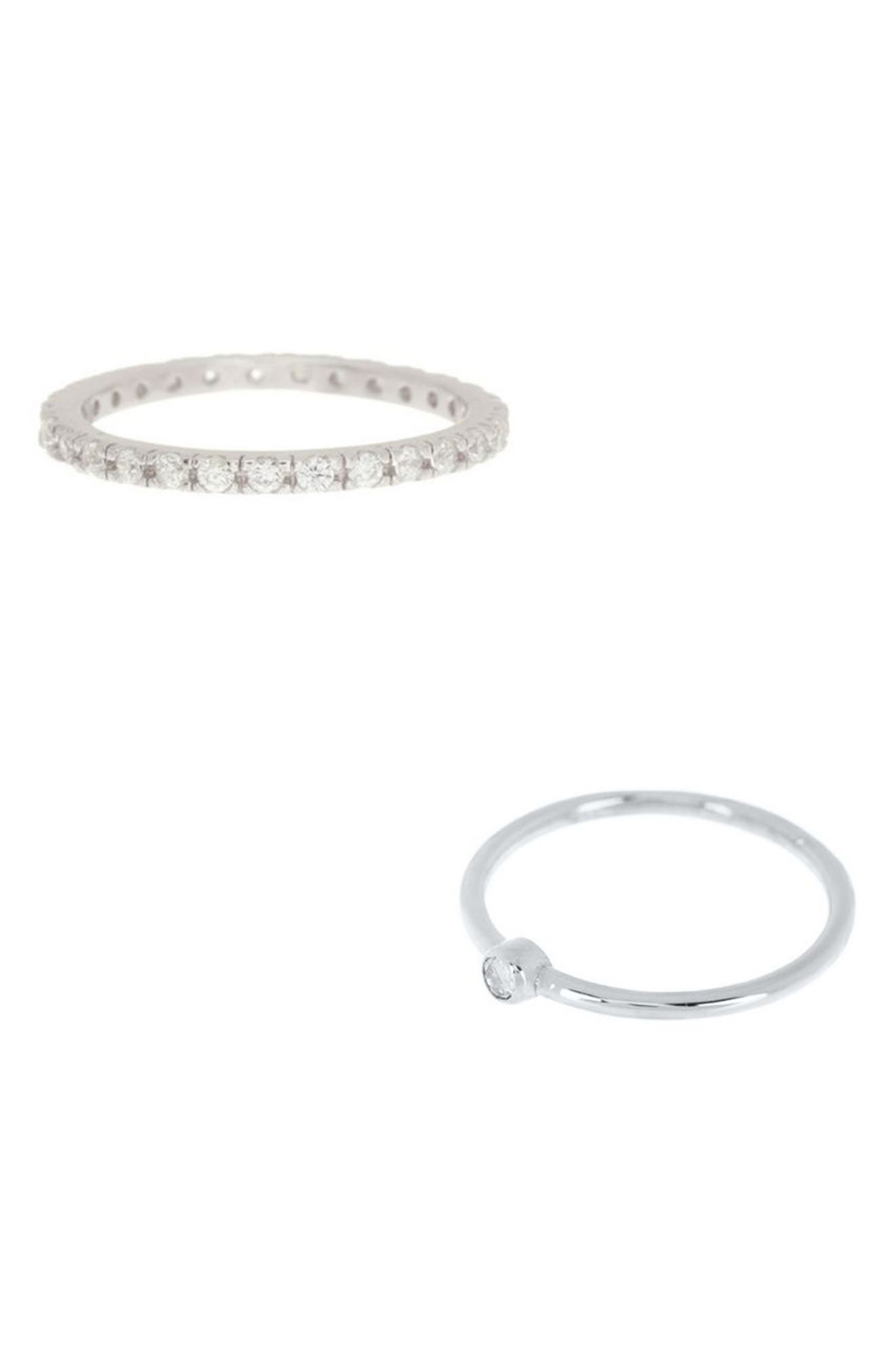 Adornia White Rhodium Plated 2-Piece Crystal Ring Set (Women ...
