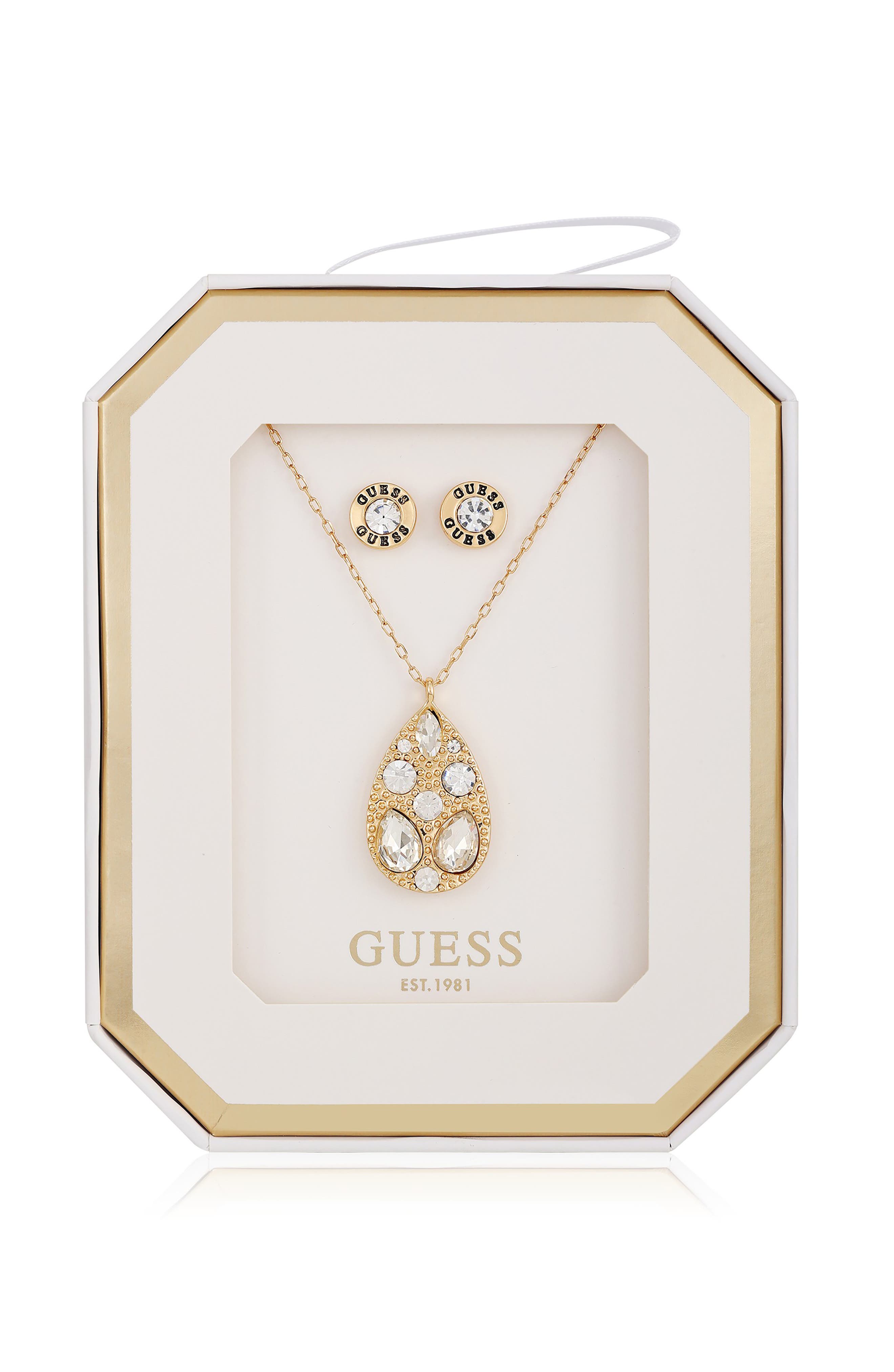 GUESS Teardrop Pendant Necklace & Stud Earrings Set