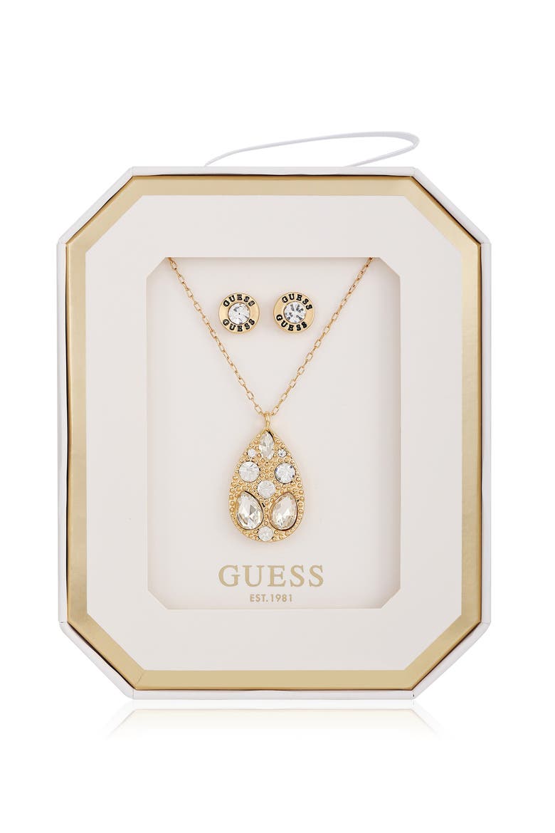 Teardrop Pendant Necklace & Stud Earrings Set, Main, color, GOLD