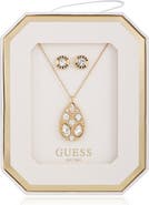 GUESS Teardrop Pendant Necklace & Stud Earrings Set