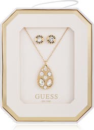 GUESS Teardrop Pendant Necklace & Stud Earrings Set