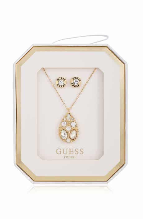 GUESS Teardrop Pendant Necklace & Stud Earrings Set