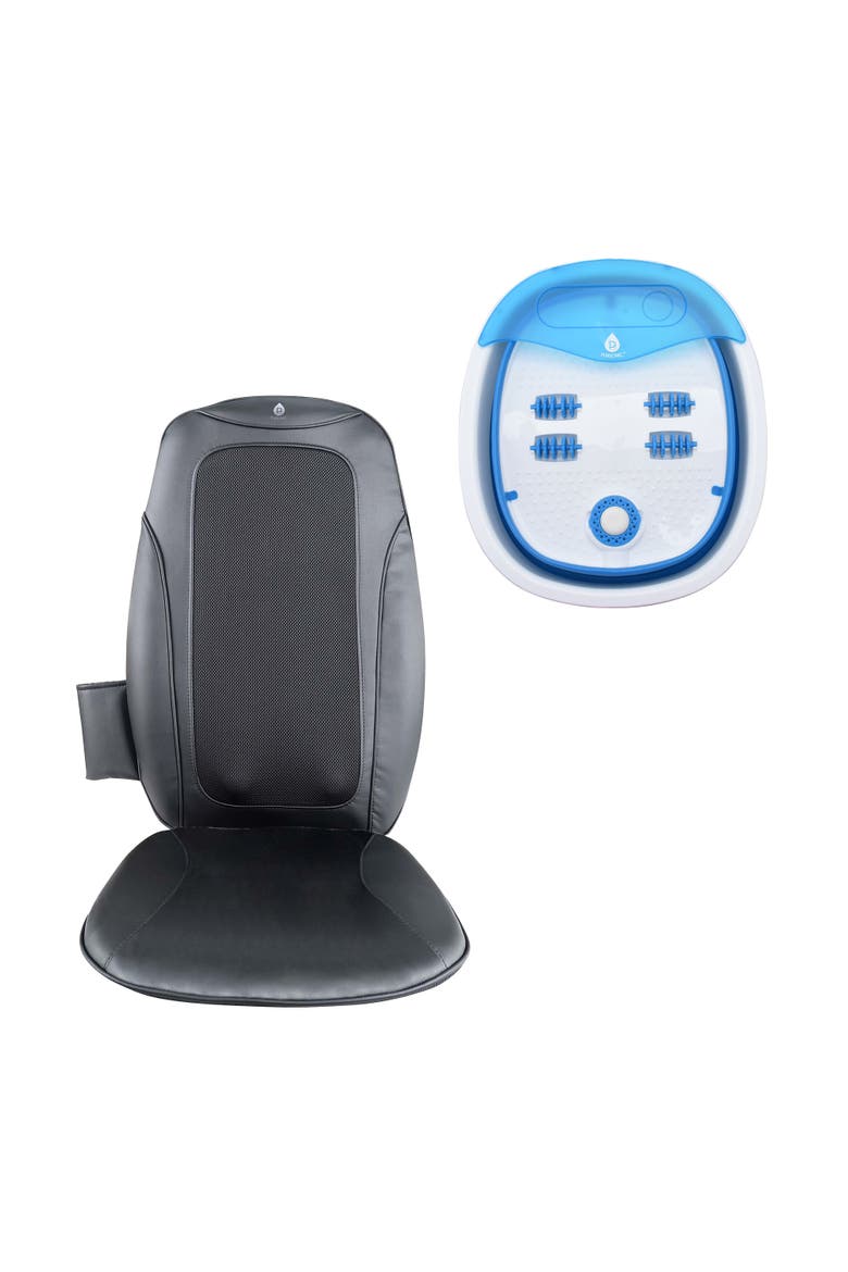Total Relaxation Bundle - Includes Shiatsu Chair Massager with Vibration & Collapsible Wireless Footbath Spa Massager, Main, color, Multicolor