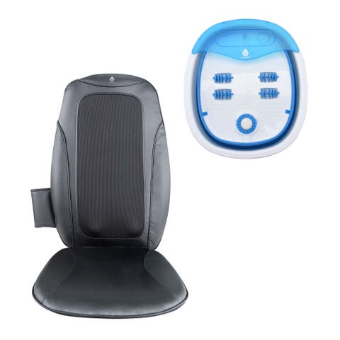 Total Relaxation Bundle - Includes Shiatsu Chair Massager with Vibration & Collapsible Wireless Footbath Spa Massager