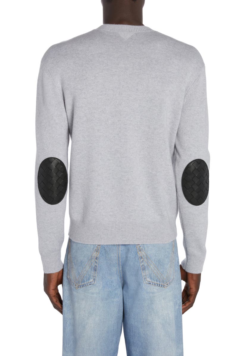 Bottega Veneta Intrecciato Leather Patch Cashmere Blend Crewneck Sweater, Alternate, color, Veil Melange