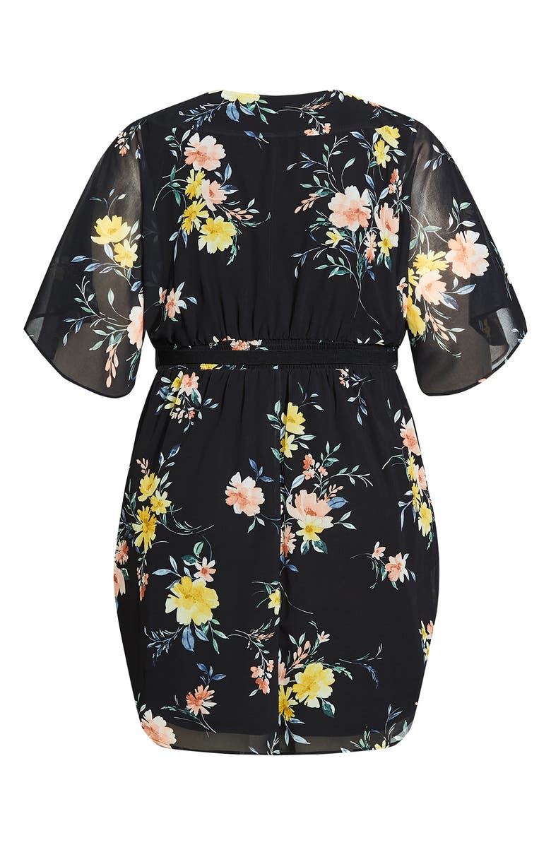 City Chic Fresh Fields Floral Faux Wrap Dress, Alternate, color, 