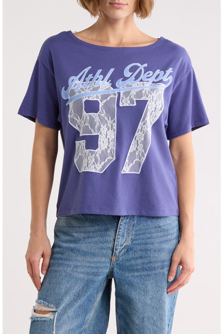 Off the Shoulder Graphic T-Shirt, Main, color, NAVY