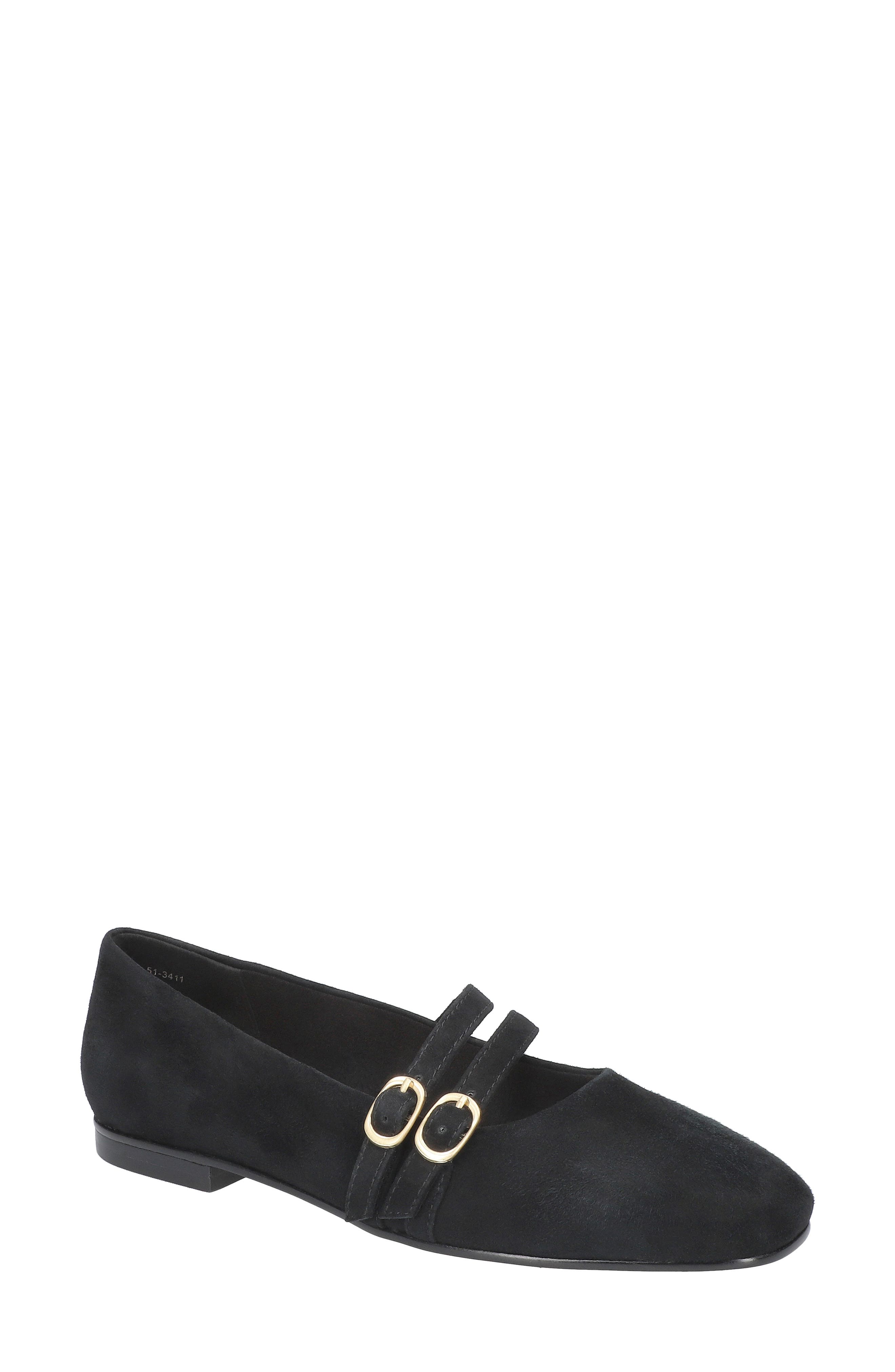 Bella Vita Davenport Double Strap Mary Jane, Main, color, Black Suede Leather