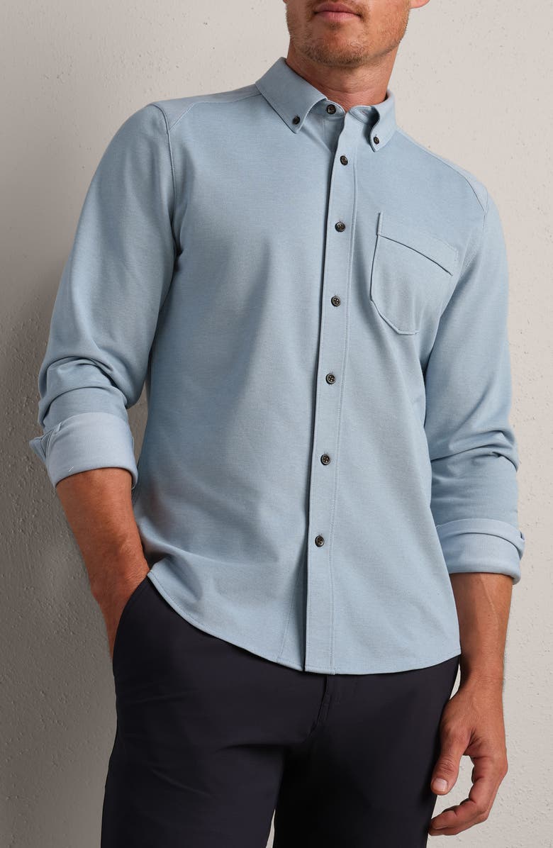 Rhone Effortless Oxford Performance Button-Down Shirt, Main, color, Mountain Blue Heather
