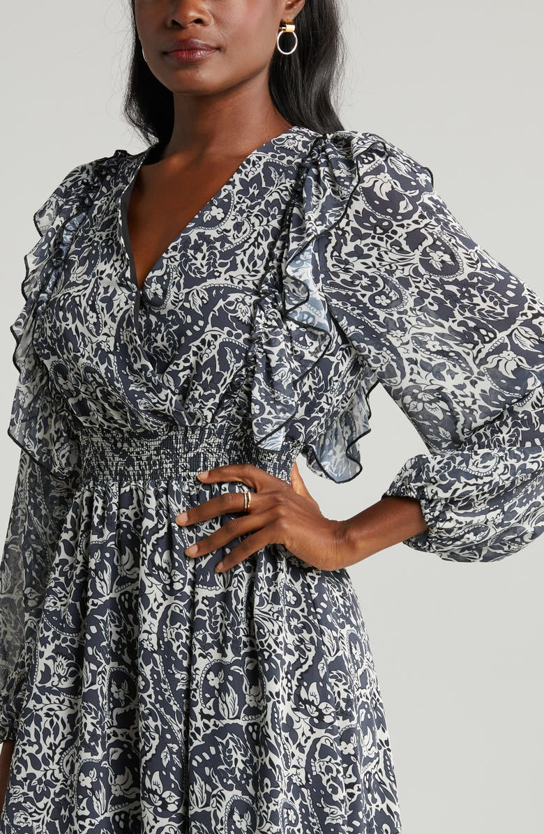 Sam Edelman Wallpaper Paisley Smocked Waist Long Sleeve Dress, Alternate, color, Mineral Multi