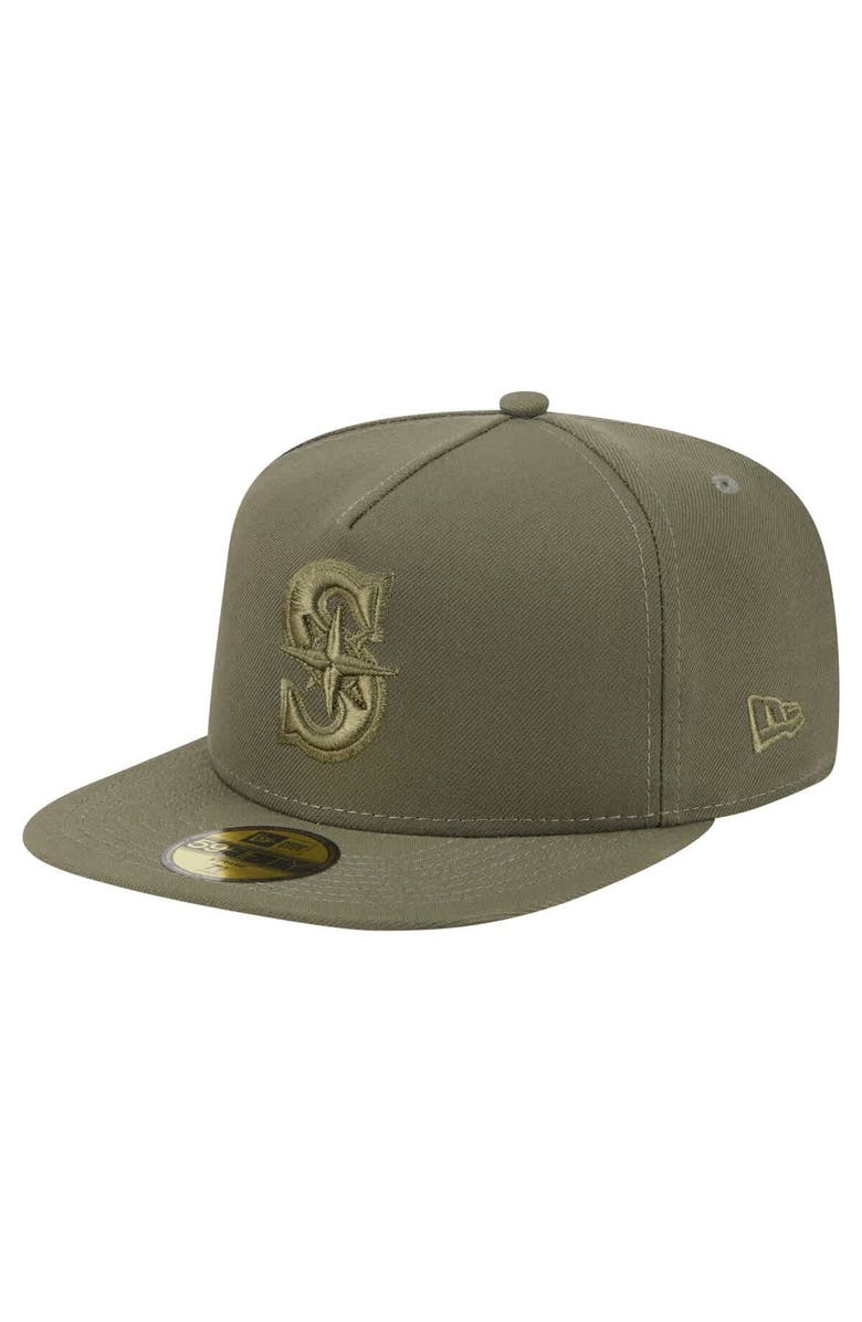New Era Men's New Era Olive Seattle Mariners Color Pack A-Frame 59FIFTY Fitted Hat, Main, color, 