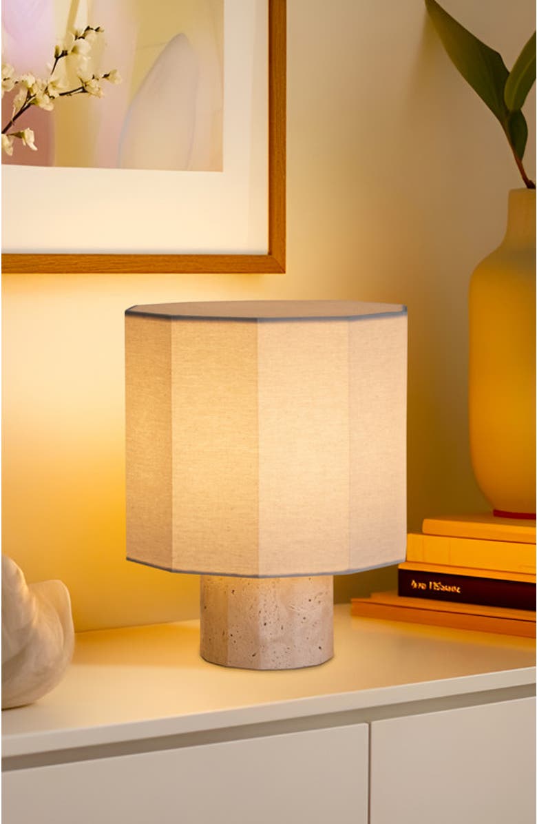 Brightech Cleo 10" Travertine Natural Stone LED Table Lamp, Alternate, color, Cream